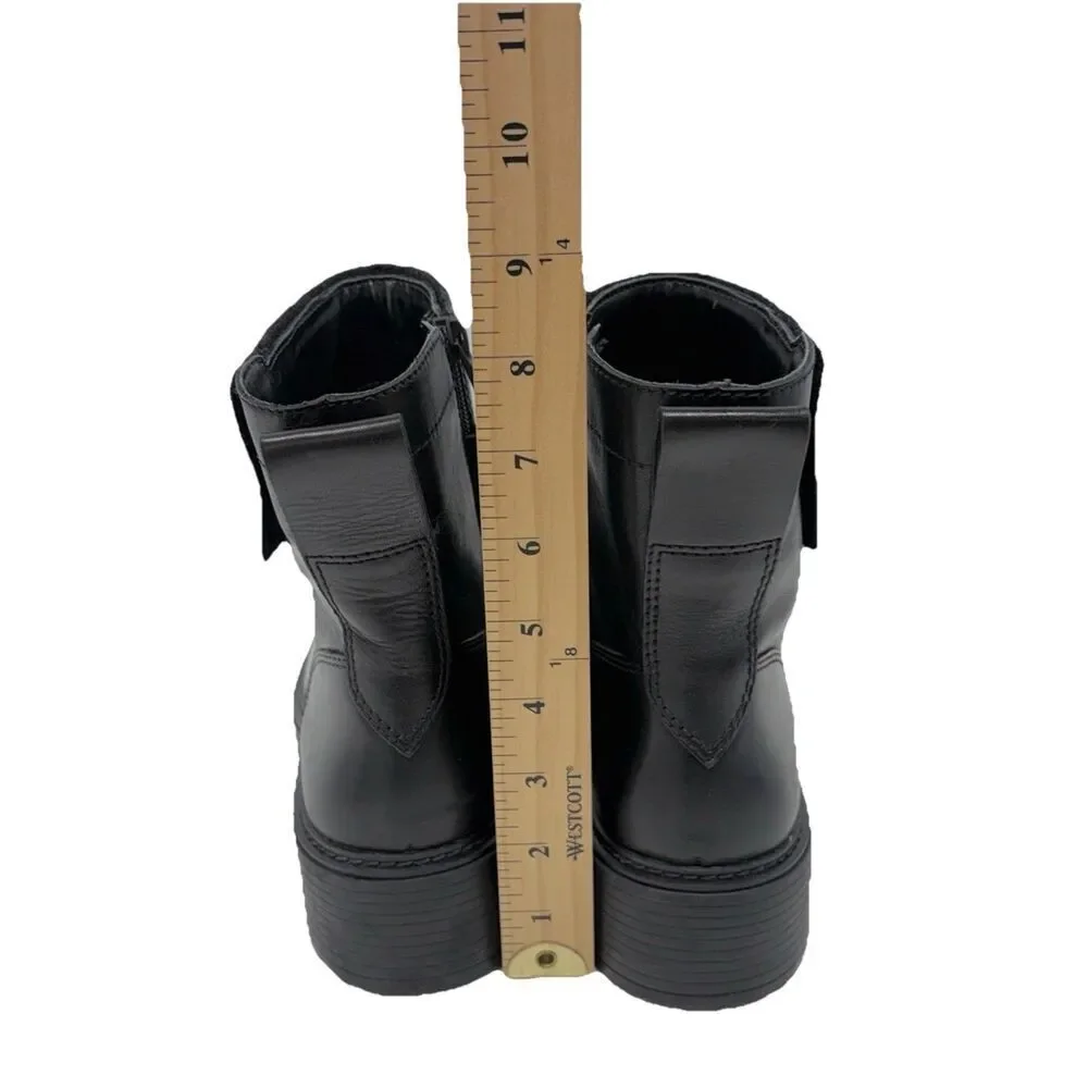 Franco Sarto Karrie Black Leather Ankle Boots Womens Block Heel Side Zip Sz 8.5